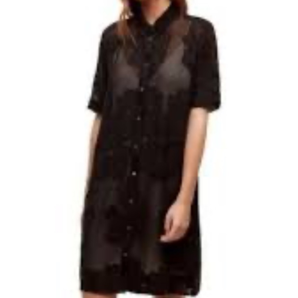 WILFRED women shirt dress floral black short sleeves button down collard…